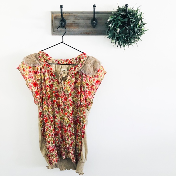Anthropologie Tops - Anthro Tiny Red Floral Eyelet Blouse S